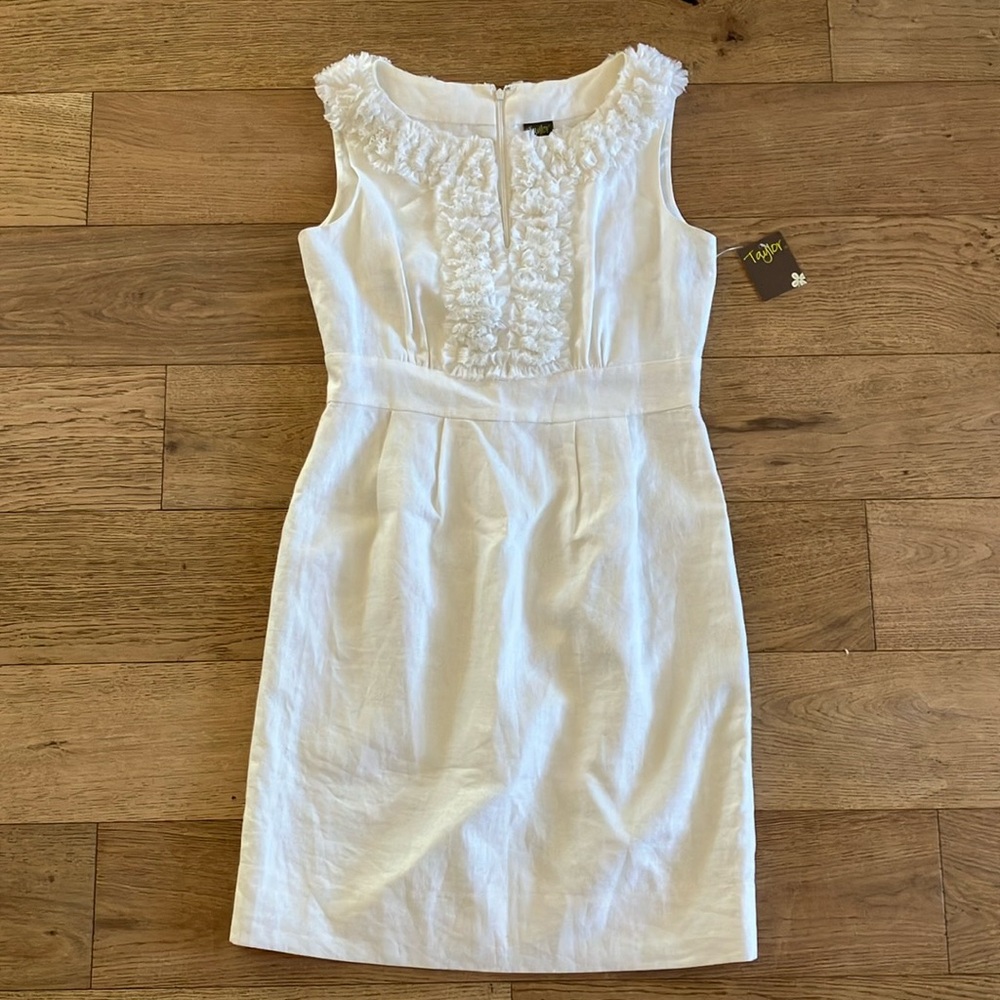 White Taylor Linen Dress size 6 NWT